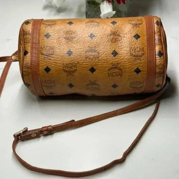 MCM Vicetos Logogram Shoulder Crossbody Barrel Mini Bag Brown/Black - Picture 7 of 10
